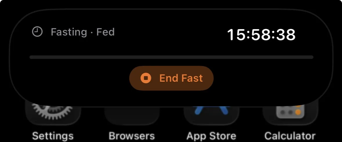 The expanded Dynamic Island with the End Fast button.